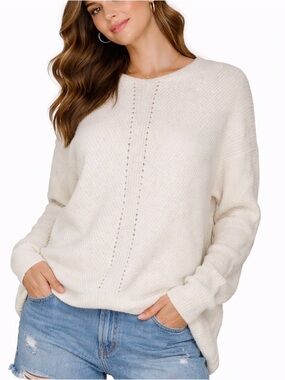 LuLus sweater off white vanilla asymmetrical lightweight knit drop sleeve SZ SM
